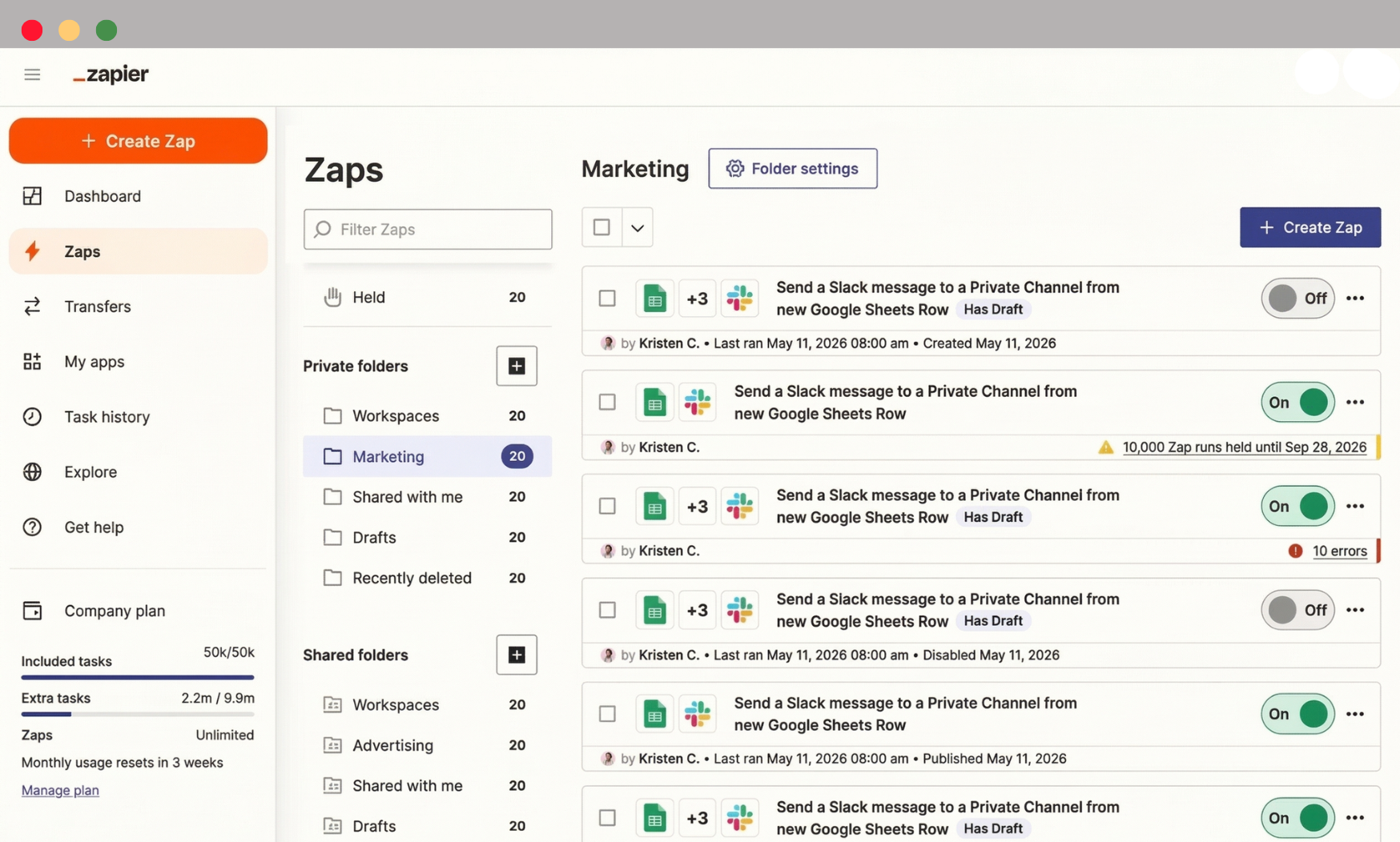 Zapier dashboard automation