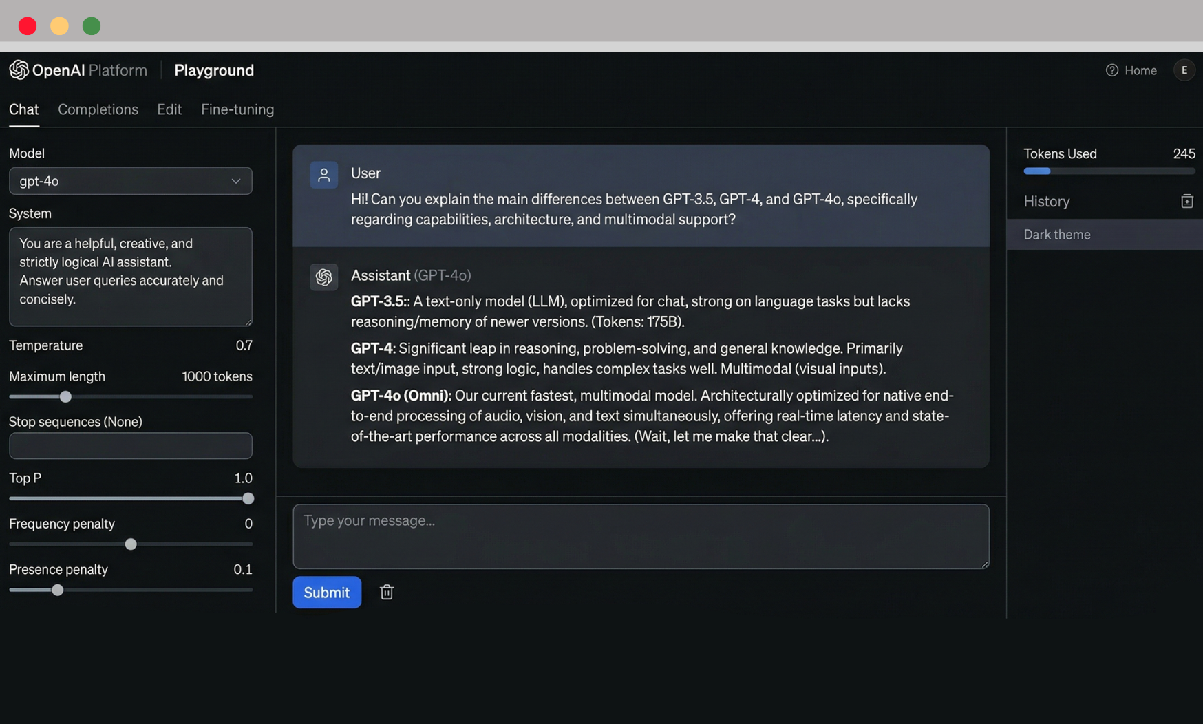 openai platform OpenAI playground interface